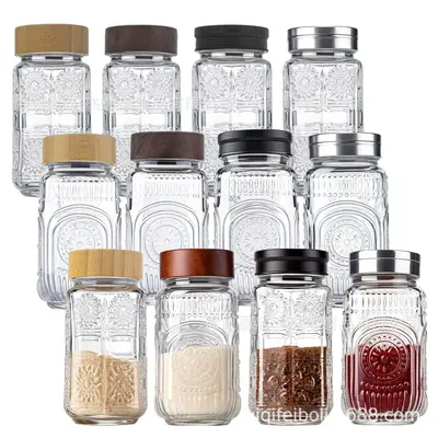 Square Glass Barbecue Spice Jar with Shaker for Pepper and Cumin