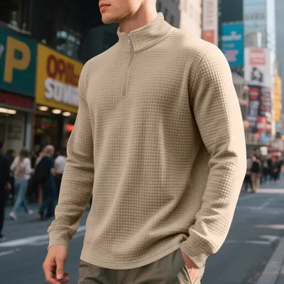 Men's Autumn Winter Jacquard Half-Zip Stand Collar Sweatshirt, Loose Fit - 9