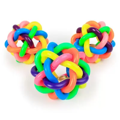 Colorful Bell Woven Cat Ball, Self-Play Sound Toy, Rubber