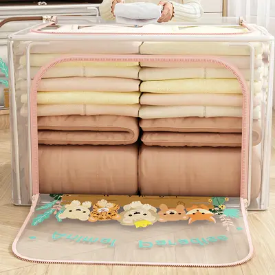 Clothing storage box for kids, transparent foldable, organizer