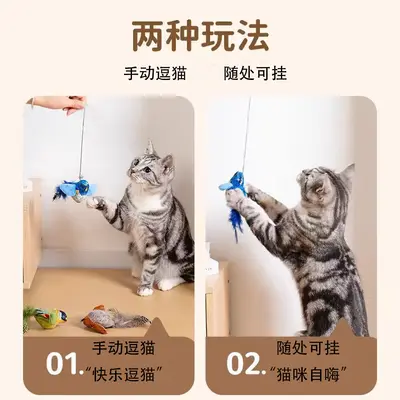 Sound Bird Simulation Cat Toy with Feather Wand - 3