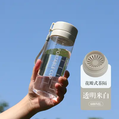 Sporttrinkflasche Großhandel, Outdoor-Trinkflasche mit großem Fassungsvermögen aus transparentem Kunststoff mit Eisbehälter, mit Tragegriff und Teefilter, individualisierbar. - 13