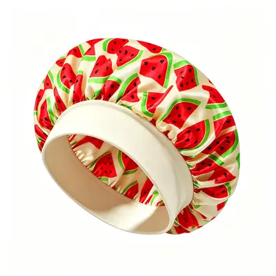 Printed Satin Sleep Bonnet for Women, Wide Elastic Band, Fruit Pattern Hair Cap, Chemo Cap