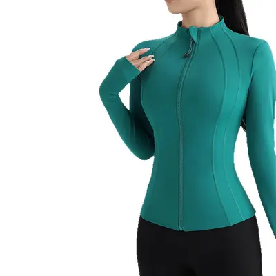 Women's Yoga Top with Zipper, Long Sleeve Stand Collar Jacket, Slim Fit for Running - 5