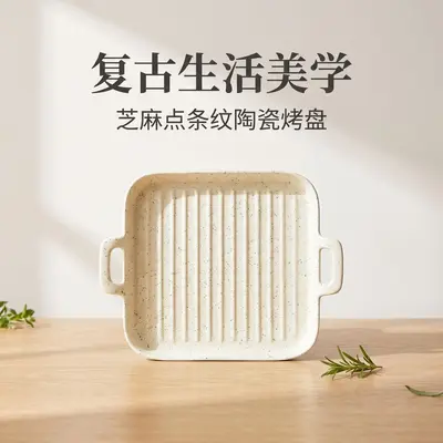 Glazed Ceramic Microwave and Oven Baking Dish, Western-Style Plate