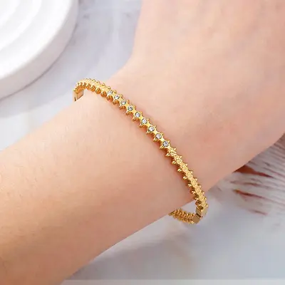 Titanstahl-Armband mit Vergoldung und Weizenähren-Design - 1