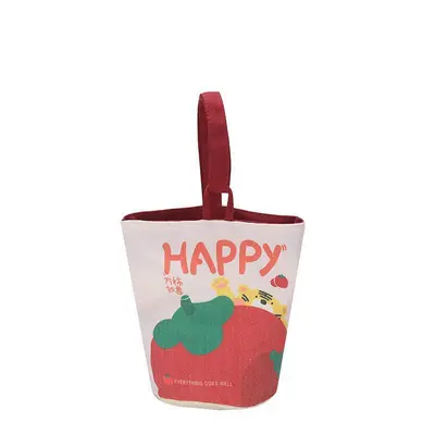 Printed Canvas Bucket Bag with Cartoon Illustration for Women - 6