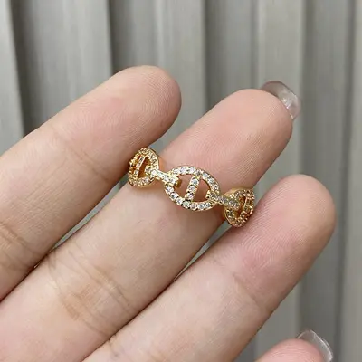 Gold-plated pig nose ring, full diamond set - 7