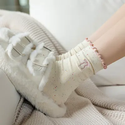 Women's Bow Ruffled Long Socks, Japanese Style