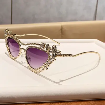 Schmetterlingsform-Sonnenbrille mit Strass, modische Brille - 10