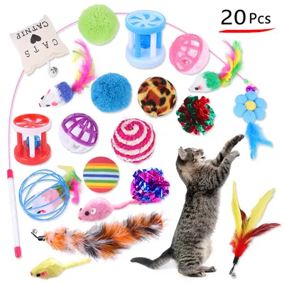 Pet Toy Set 20 Pieces, Cat Teaser Wand and Mouse Toys
