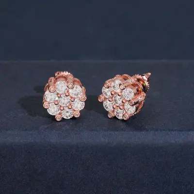 S925 Silver 10mm Flower Stud Earrings, Full VVS Moissanite Pave - 9