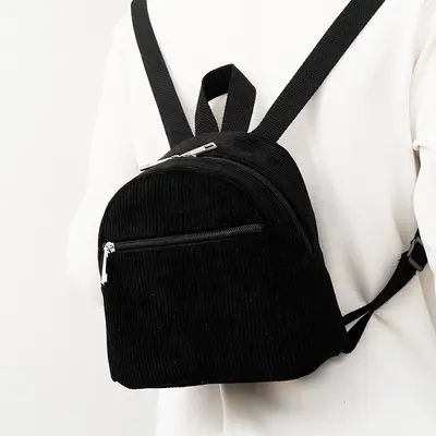 Corduroy Backpack, Solid Colour, Small Women's Backpack - 3