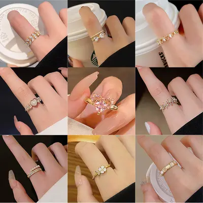 Korean luxury zircon pearl ring for women vintage niche design bow knot open adjustable ring hand jewelry