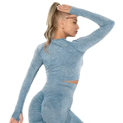 Women's Seamless Knitted Long-Sleeve Fitness Top, Tight-Fit Quick-Dry