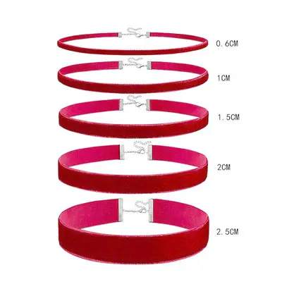 Red Velvet Choker Necklace, Gold Thread, 0.6mm-2.5cm
