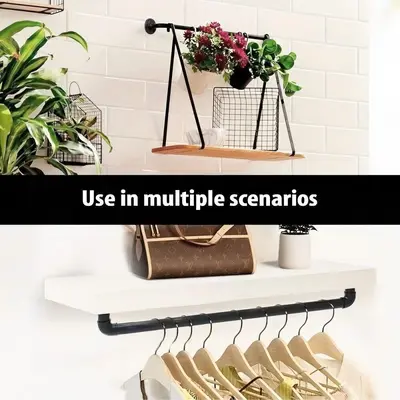 Industrial Black Iron Pipe Wall Rail, Bathroom Grab Bar and Coat Rack