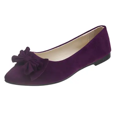 Women's Suede Ballet Flats with Bow, Pointed Toe, Size 43 - 8