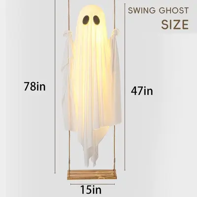 Outdoor Halloween Hanging Ghost Swing Decoration with String Lights