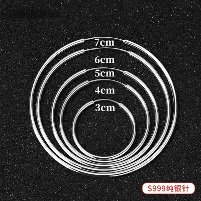 S999 sterling silver large hoop earrings, plain design - 6