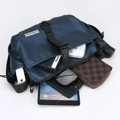 Men's Single Shoulder Bag, Large Capacity, PU Leather Look, Multi-Pocket