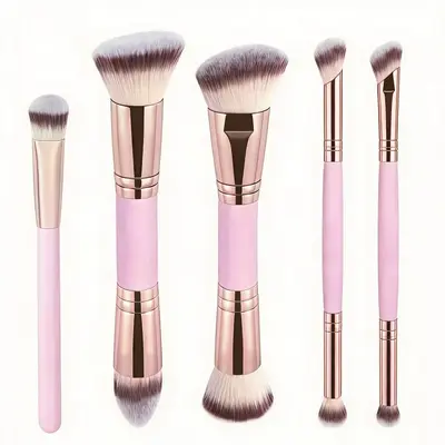 Large 5-Piece Dual-Head Makeup Brush Set with Foundation and Blush Brushes - 8