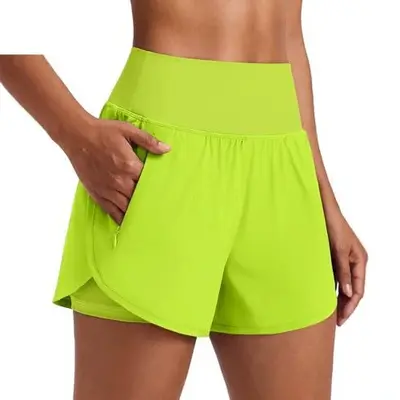 Women's High-Waist Quick-Dry Running Shorts with Zip Pocket