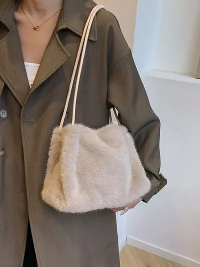 Women's Mink-Style Plush Tote Bag, Large Capacity - 4