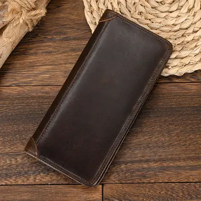 Men's Long Wallet, Genuine Leather, Multi-Card Bi-Fold Wallet