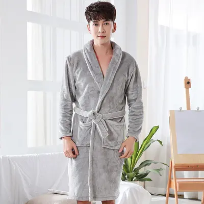 Thickened flannel nightgown, plus size autumn and winter pajamas, coral velvet bathrobe, couples sleepwear for men and women, plus velvet - 9