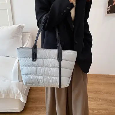 Cross-border Large-Capacity Cotton Padded Tote Bag Fashion Versatile Lightweight Spacer Cotton Casual Commuter Shoulder Bag Handbag