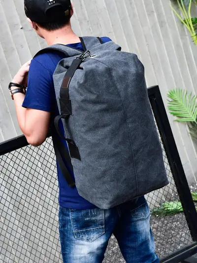 Herren-Rucksack, großes Fassungsvermögen, Leinenstoff, für Reise und Sport - 3