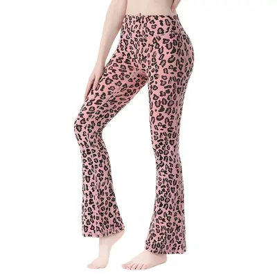 Leopard Print Micro Flare Yoga Pants, Slim Fit - 6