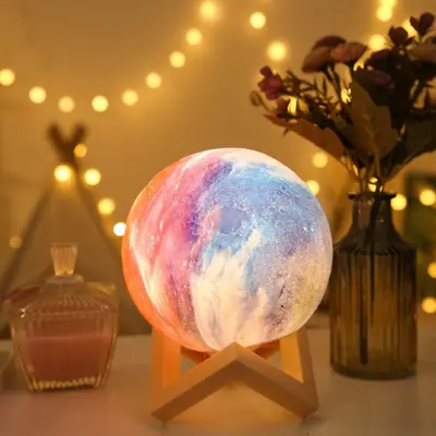 Yaratıcı diy vinil ay lambası gezegen lambası başucu atmosfer lambası süsler yıldızlı gökyüzü ay lambası pat lamba gece lambası - 10