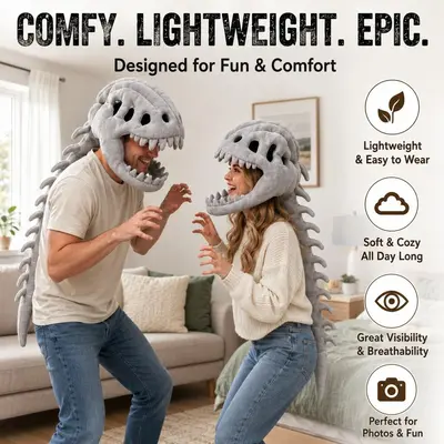 Dinozor Kafa Maskesi Peluş, Halloween İskelet Tasarımı, T-Rex