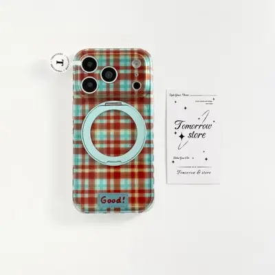 360 Swivel Stand Semi-Transparent Plaid Phone Case for iPhone 17 Pro Max - 8