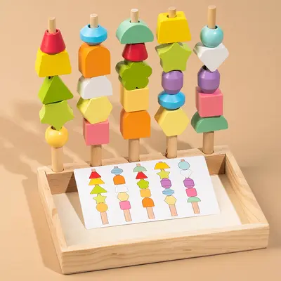 Kinder Montessori Holzperlen 5er Set Säulen Intelligenzbox Farbempfindung Sinnesschulung Kleinkinder Formzuordnung Steckspiel Spielzeug - 6