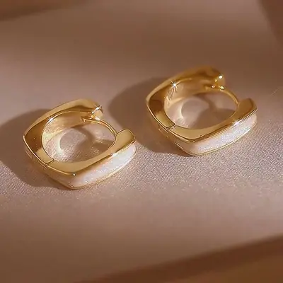 Luxury geometric drip glaze square ear cuff earrings