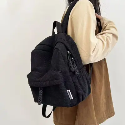 Stylish Corduroy String Backpack, New Travel Lightweight School Bag, Daily Use Backpack for University Students - 7
