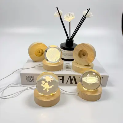 Echtholz-Leuchtesockel USB-Nachtlicht 6cm Kautschukholz ovaler Lampensockel RGB-Farbwechsel