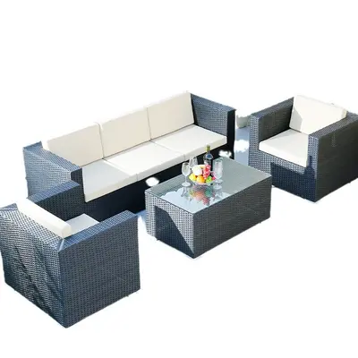 Rattan Garden Sofa Set with Table and Chairs, Outdoor Lounge