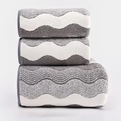 Coral fleece bath towel set, water wave pattern, thick