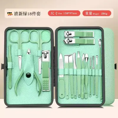 Ready stock litchi pattern 24-piece set manicure and manicure tool frame bag nail clipper full set professional stainless steel dead skin shears - 12