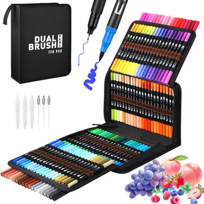 Çift uçlu suluboya kalem seti, yıkanabilir, çocuklar için - 10