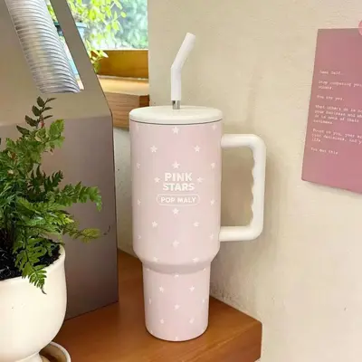 Eisbecher mit Sternpunkt-Muster, Griff, großes Volumen, Strohhalm - 10