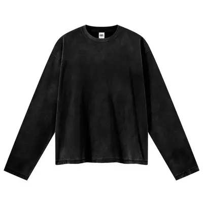 Herren-Langarm-T-Shirt, locker, Rundhals, 100 % Baumwolle, gewaschen - 7