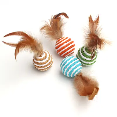 Feather Sisal Cat Toy Ball with Rope and Paper Balls for Self-Play - 4