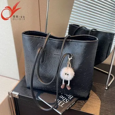 Fashion Trendy Mom Junior and Senior High School Tote Bag Large Capacity Women's Versatile Single Shoulder Bag Textured Commuting Hand-Carried Tote Bag
