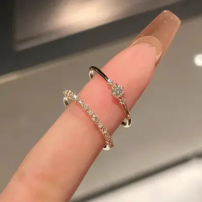 Kadınlar için ince pırlanta yüzük, minimalist, çoklu taş, yığılabilir - 2