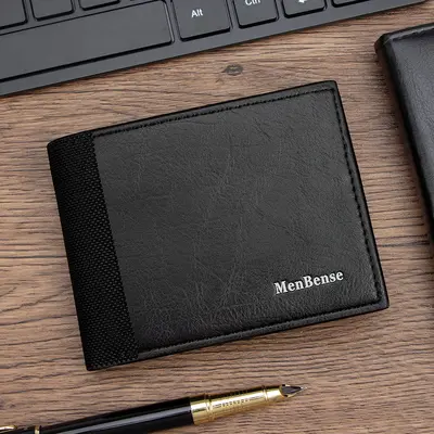 Men's Short Patchwork Wallet with Multiple Card Slots Multifunctional - 6